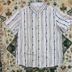 SheLucki Mens Striped Short Sleeve Button Up Shirt Size L White Multi Color